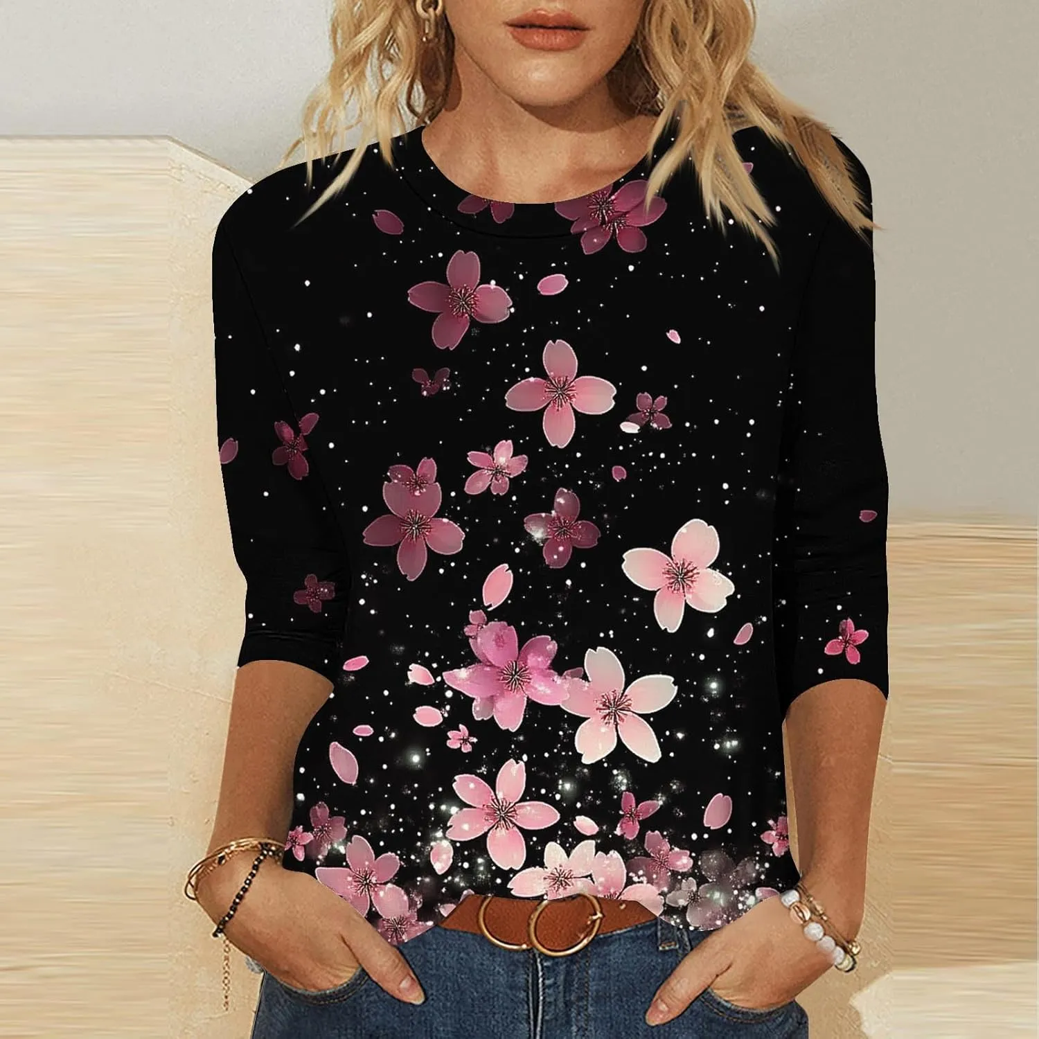 Ceboyel 3/4 Sleeve Tops for Women Summer Floral Paisley Print Tees Shirts Trendy Ladies Blouses Dressy Casual Clothing 2023