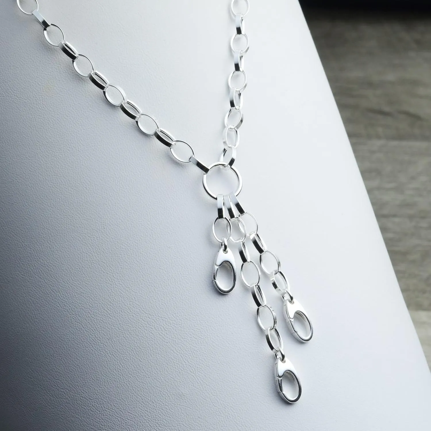 Charm Necklace with 3 Charm Holders in Sterling Silver (22 inches)