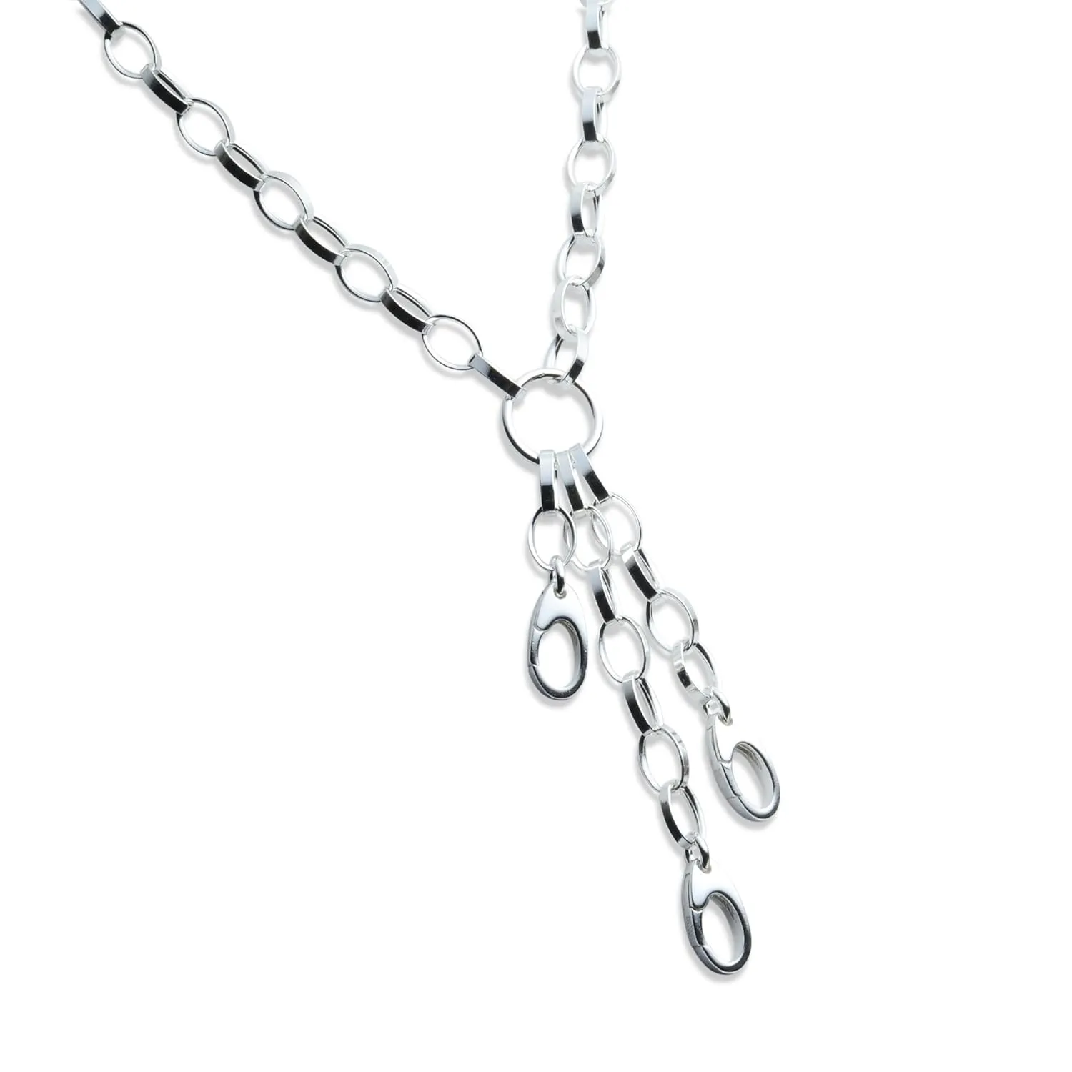Charm Necklace with 3 Charm Holders in Sterling Silver (22 inches)