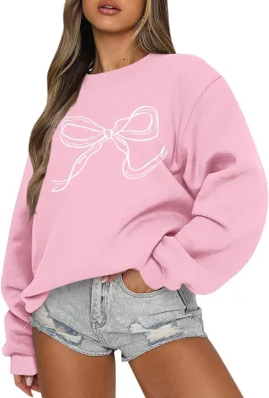 ChicCrate Oversized Crewneck Sweatshirt Women Cute Bow Graphic Sweatshirts Long Sleeve Pullover Bow Sweater Y2k Tops