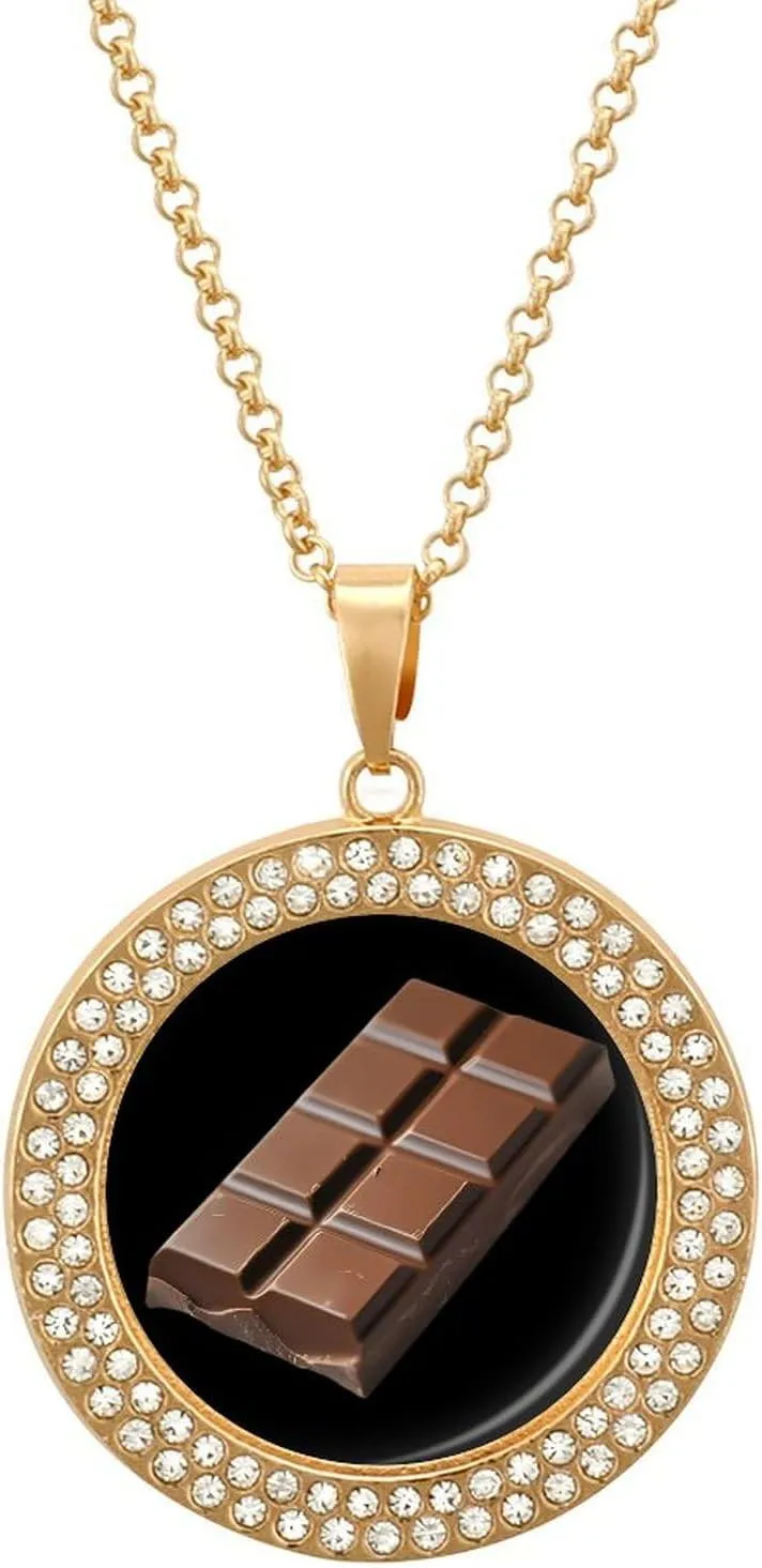 Chocolate Bar Shiny Diamond Necklace for Women Dainty Jewelry Rhinestones Pendant Chain Choker