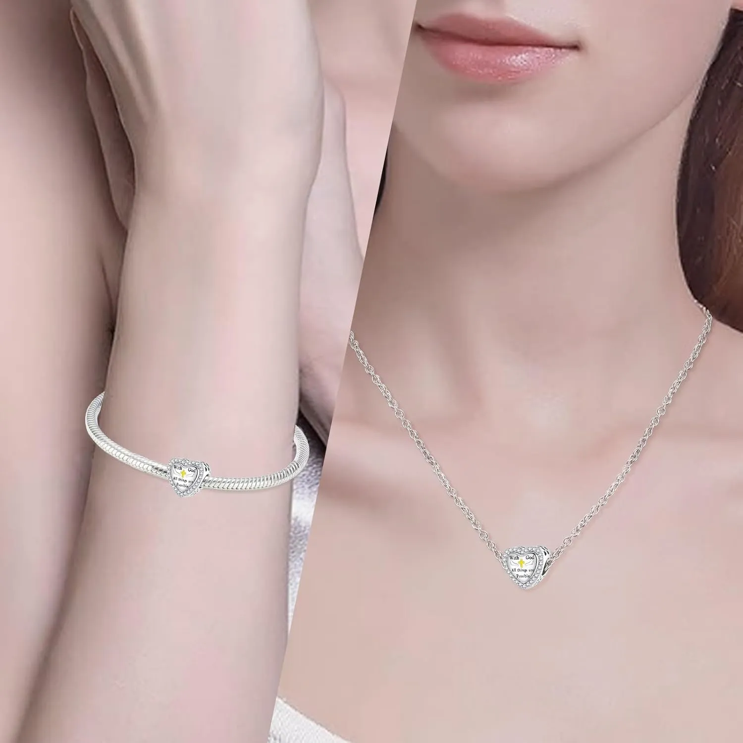 Christian Bible Verse Heart Charm for Bracelet Charm Prayer Faith Religious Jewelry Gifts for Women