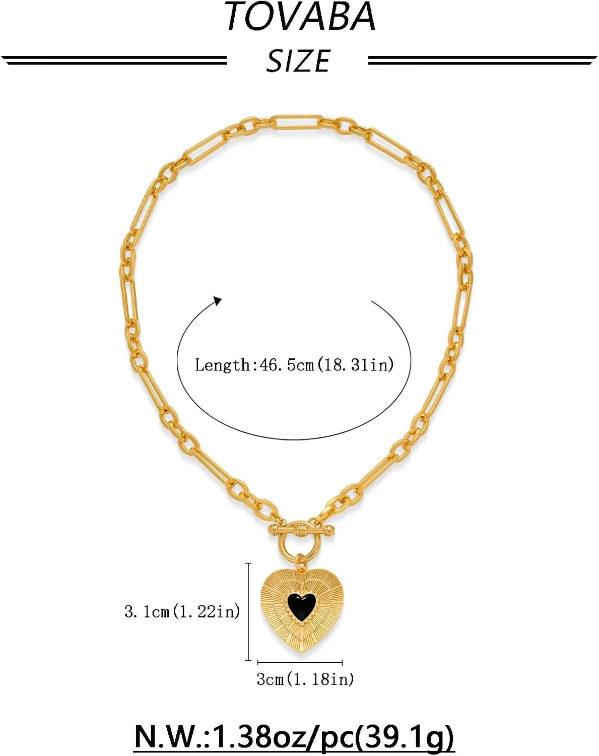 Chunky Heart Necklace Sunburst Heart Pendant Necklace Vintage Statement Necklace for Women Gold Chunky Toggle Necklace