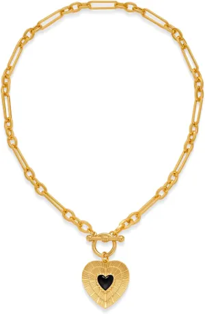 Chunky Heart Necklace Sunburst Heart Pendant Necklace Vintage Statement Necklace for Women Gold Chunky Toggle Necklace