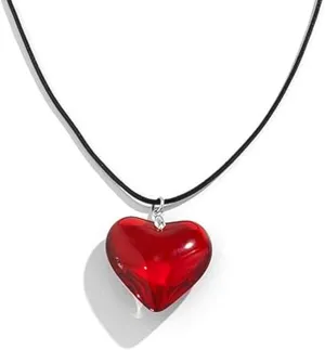 Chunky Puffy Heart Choker Necklace, Big Heart Pendant Adjustable Velvet Chain Heart Necklaces Y2K Trendy Jewelry Accessories for Women
