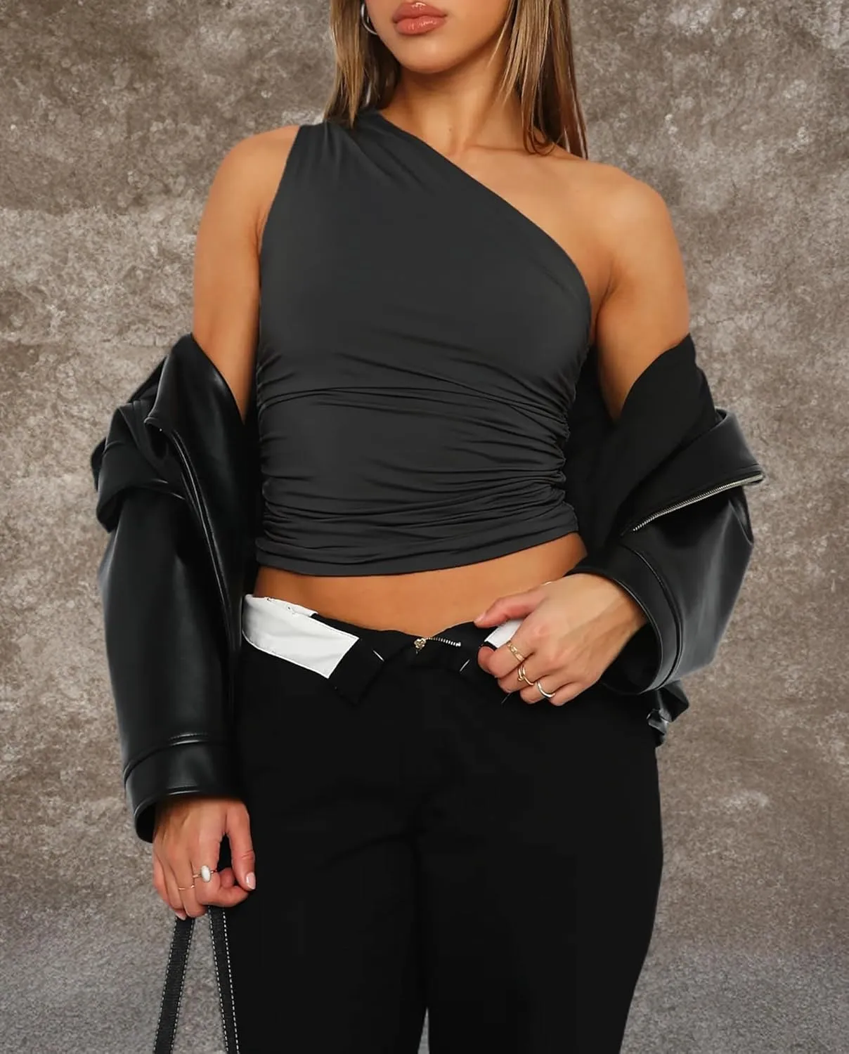Cioatin Women Sleeveless One Shoulder Crop Tank Tops Ruched Tight Slim Fitted Workout Y2K Going Out Top Trendy 2023 Cami