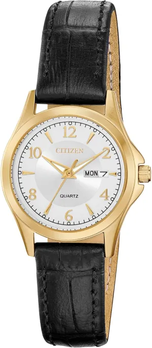 Citizen Quartz Womens Watch, Stainless Steel with Leather strap, Casual, Brown (Model: EQ0593-26A)