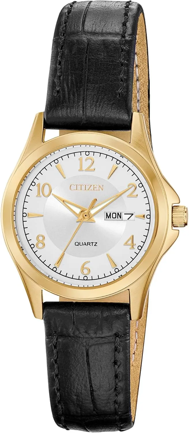 Citizen Quartz Womens Watch, Stainless Steel with Leather strap, Casual, Brown (Model: EQ0593-26A)