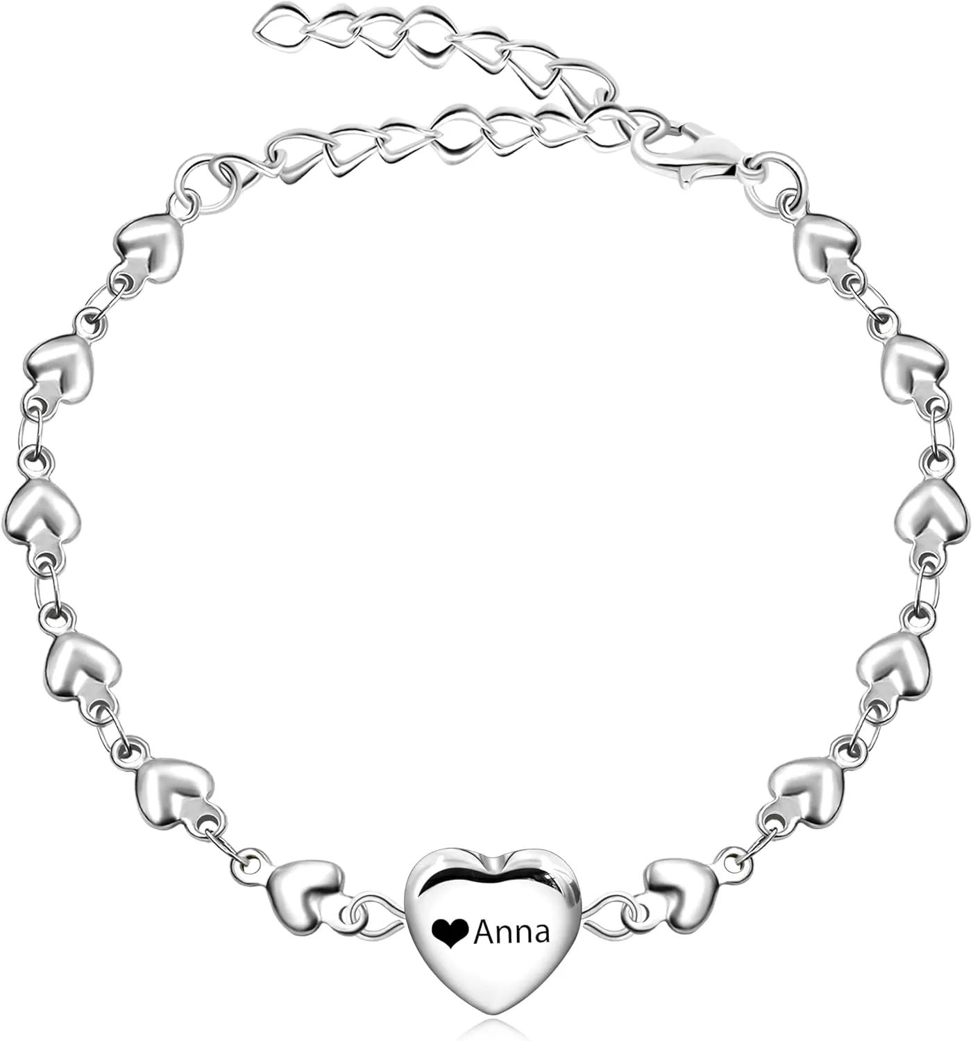 Classic Love Heart Design Fashion Accessory Bracelet Stainless Steel Love Heart Charm Adjustable Link Chain Bracelet for Women