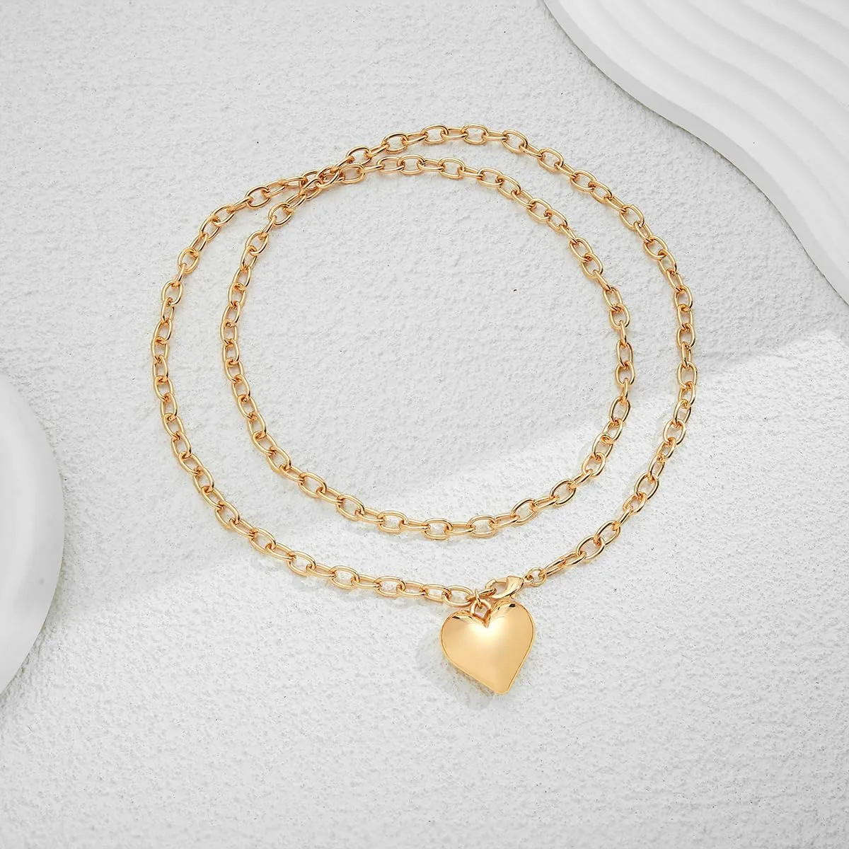 CLASSYZINT Gold Heart Pendant Necklace for Women Puffy Heart Necklace Beads Chain Necklace Statement Necklace Trendy Jewelry