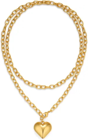 CLASSYZINT Gold Heart Pendant Necklace for Women Puffy Heart Necklace Beads Chain Necklace Statement Necklace Trendy Jewelry