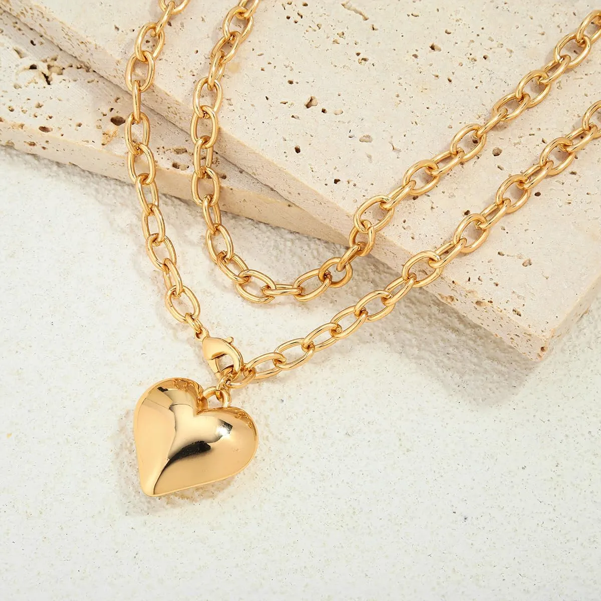 CLASSYZINT Gold Heart Pendant Necklace for Women Puffy Heart Necklace Beads Chain Necklace Statement Necklace Trendy Jewelry