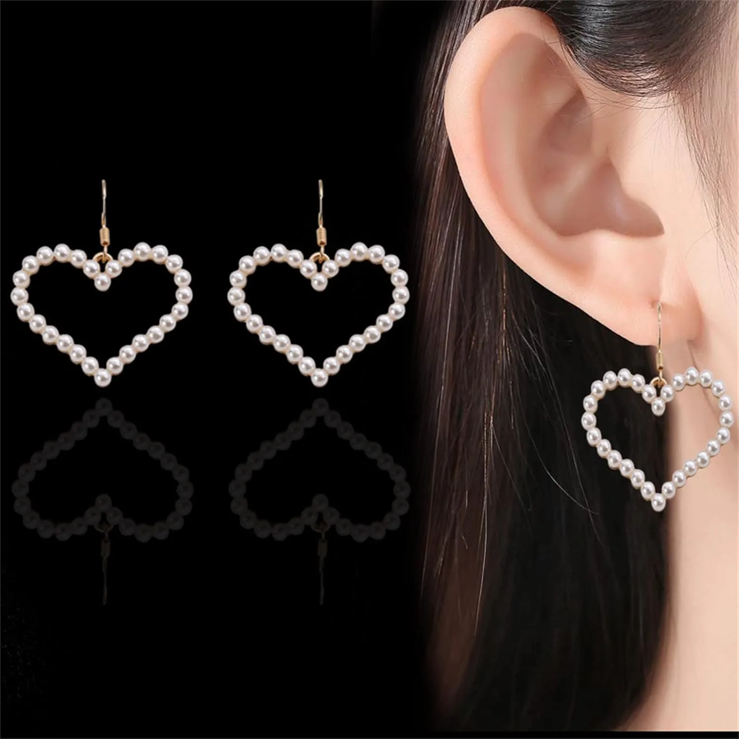 coadipress Pearl Heart Hoop Earrings for Women Imitation Pearl Love Heart Earrings Vintage Faux Seashell Teardrop Ladies Freshwater Cultured Love Gold Set Bridal Wedding Daily Outfit Fashion Jewelry