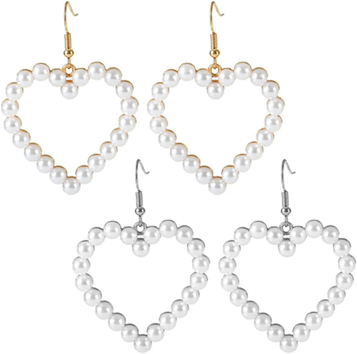coadipress Pearl Heart Hoop Earrings for Women Imitation Pearl Love Heart Earrings Vintage Faux Seashell Teardrop Ladies Freshwater Cultured Love Gold Set Bridal Wedding Daily Outfit Fashion Jewelry