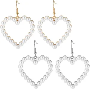 coadipress Pearl Heart Hoop Earrings for Women Imitation Pearl Love Heart Earrings Vintage Faux Seashell Teardrop Ladies Freshwater Cultured Love Gold Set Bridal Wedding Daily Outfit Fashion Jewelry