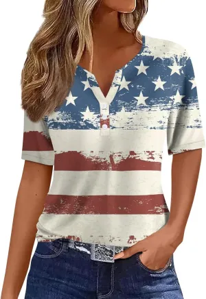 COTECRAM Summer Tops for Women 2024 Short Sleeve Button V Neck Tshirts Trendy Dressy Casual Blouses Loose Fit Graphic Tunics