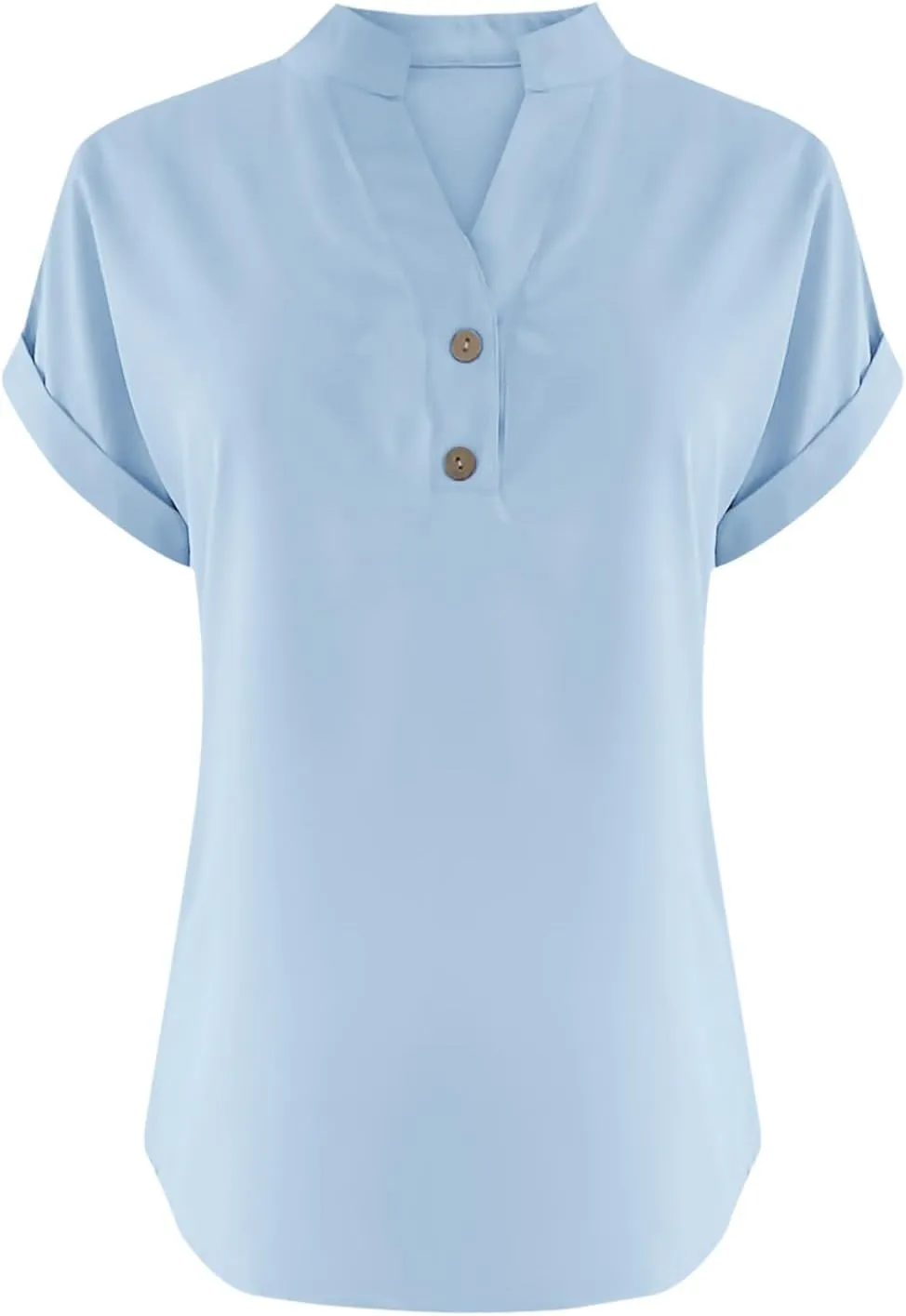 Cotton T Shirts Women Casual Short Sleeve Button V Neck Tops Loose Fit Basic Business Summer Boho Tee Shirt