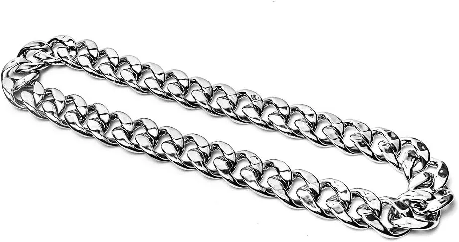CrazyPiercing Faux Gold Acrylic Chain Necklace, 90s Punk Style Necklace Costume Jewelry, Hip Hop Turnover Chain Necklace, Plastic 32 inches, 36 inches 35mm