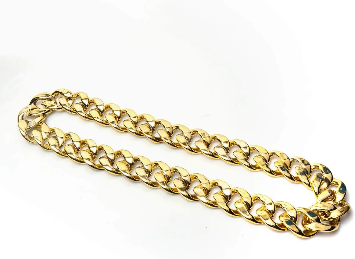 CrazyPiercing Faux Gold Acrylic Chain Necklace, 90s Punk Style Necklace Costume Jewelry, Hip Hop Turnover Chain Necklace, Plastic 32 inches, 36 inches 35mm