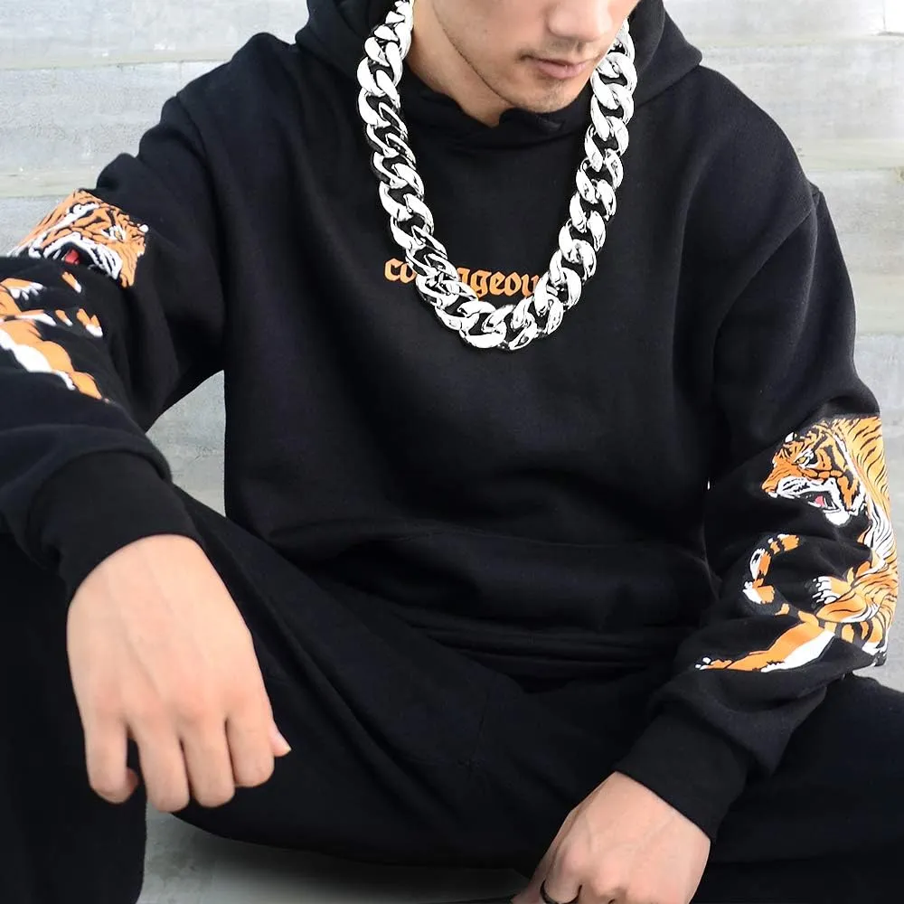 CrazyPiercing Faux Gold Acrylic Chain Necklace, 90s Punk Style Necklace Costume Jewelry, Hip Hop Turnover Chain Necklace, Plastic 32 inches, 36 inches 35mm