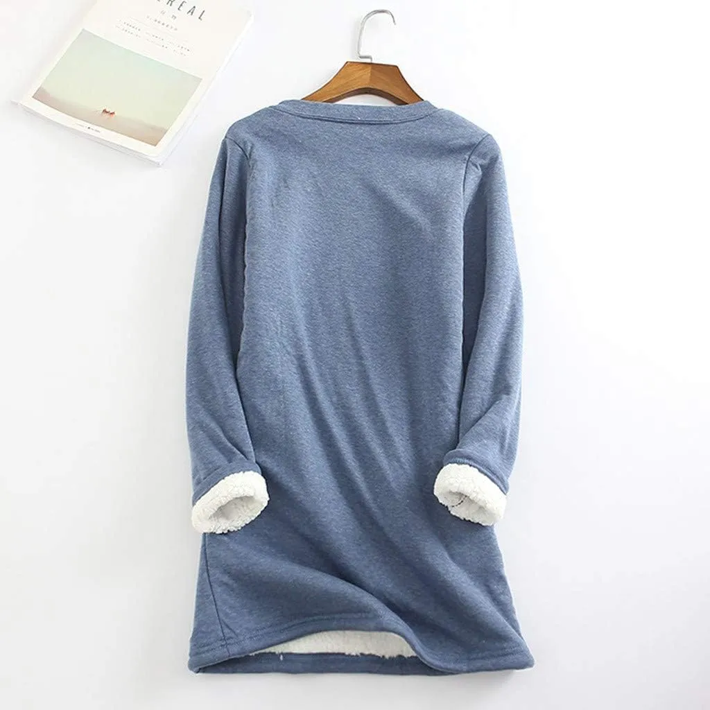 Crewneck Sweatshirts Women Fleece Lined Pullover Sweatshirt Letter Print Sweatshirt Warm Fuzzy Long Sleeve Shirts