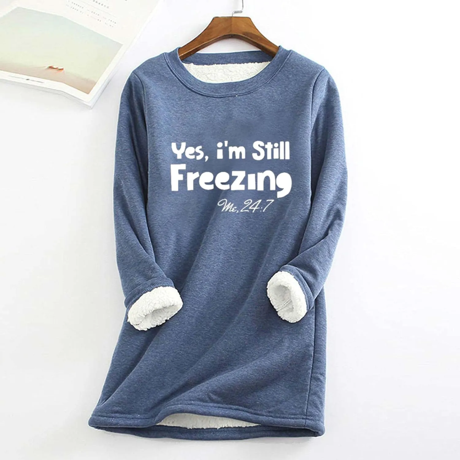 Crewneck Sweatshirts Women Fleece Lined Pullover Sweatshirt Letter Print Sweatshirt Warm Fuzzy Long Sleeve Shirts