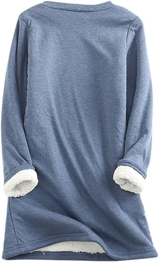 Crewneck Sweatshirts Women Fleece Lined Pullover Sweatshirt Letter Print Sweatshirt Warm Fuzzy Long Sleeve Shirts