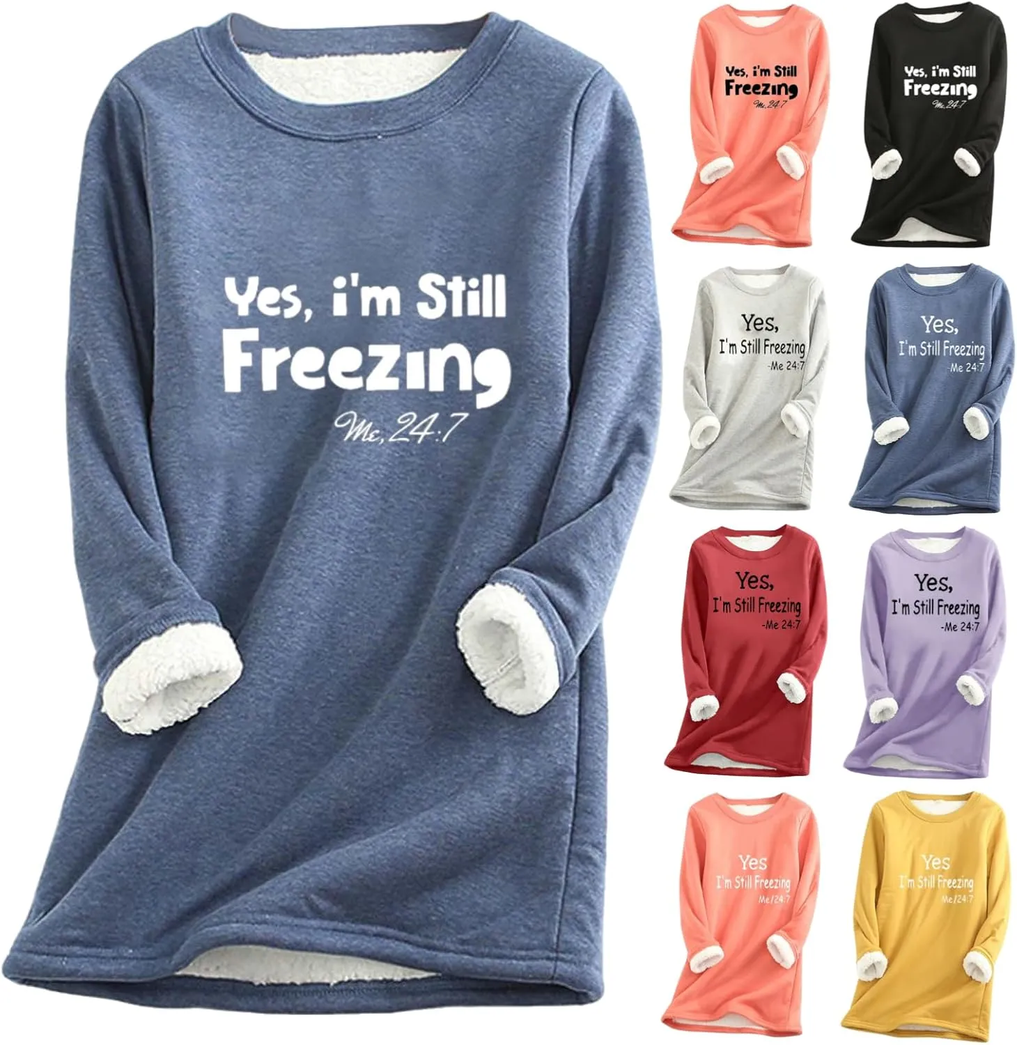 Crewneck Sweatshirts Women Fleece Lined Pullover Sweatshirt Letter Print Sweatshirt Warm Fuzzy Long Sleeve Shirts