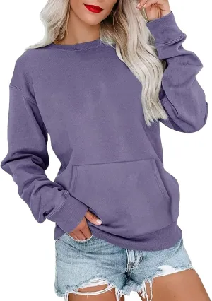 Crewneck Sweatshirts Women Lightweight Loose Fit Long Sleeve Pullover Cute Y2k Fall Tunic Sweatshirts with Pocket