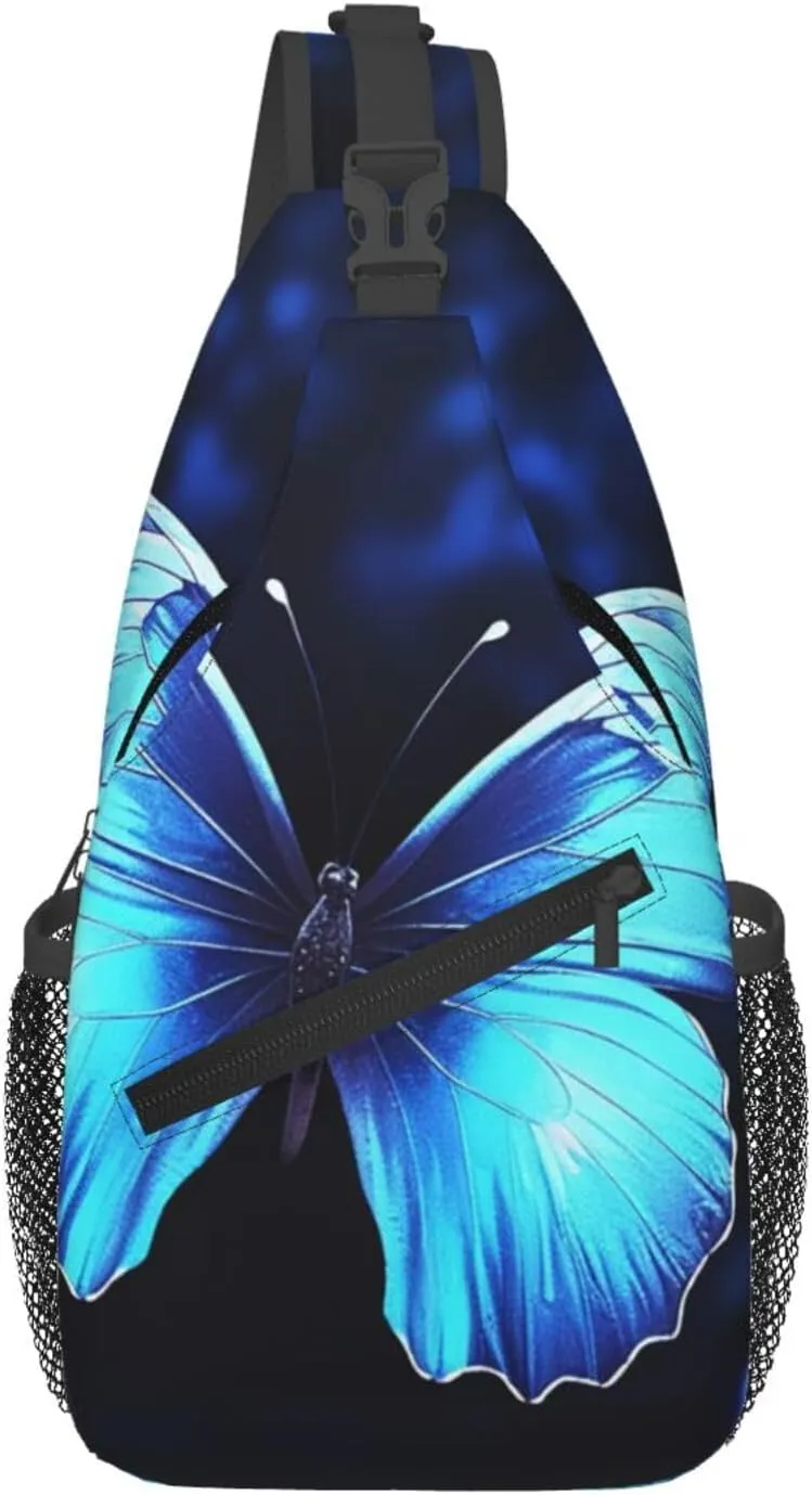 Cross Chest Bag for Men Women Crossbody Backpack Blue Butterfly Sling Bag Travel Hiking Daypack