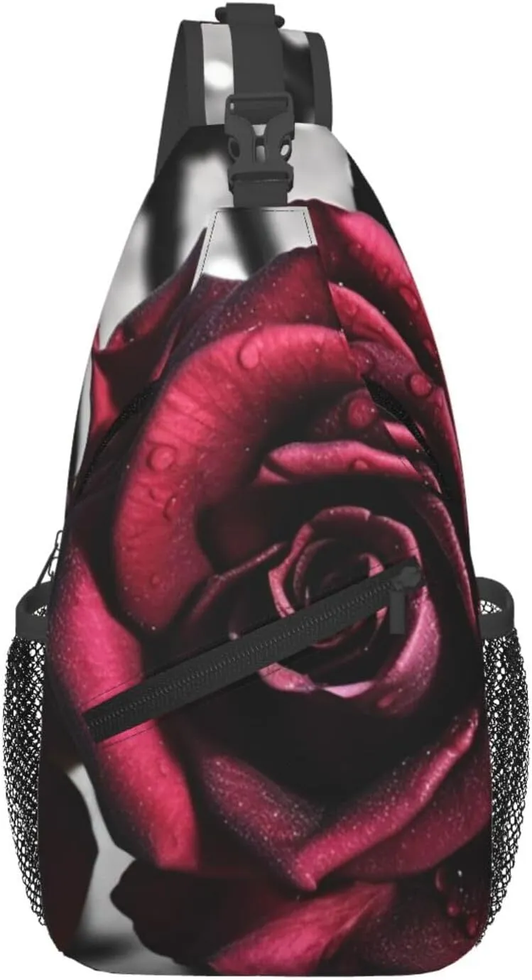 Cross Chest Bag for Men Women Crossbody Backpack Gothic roses Sling Bag Travel Hiking Daypack