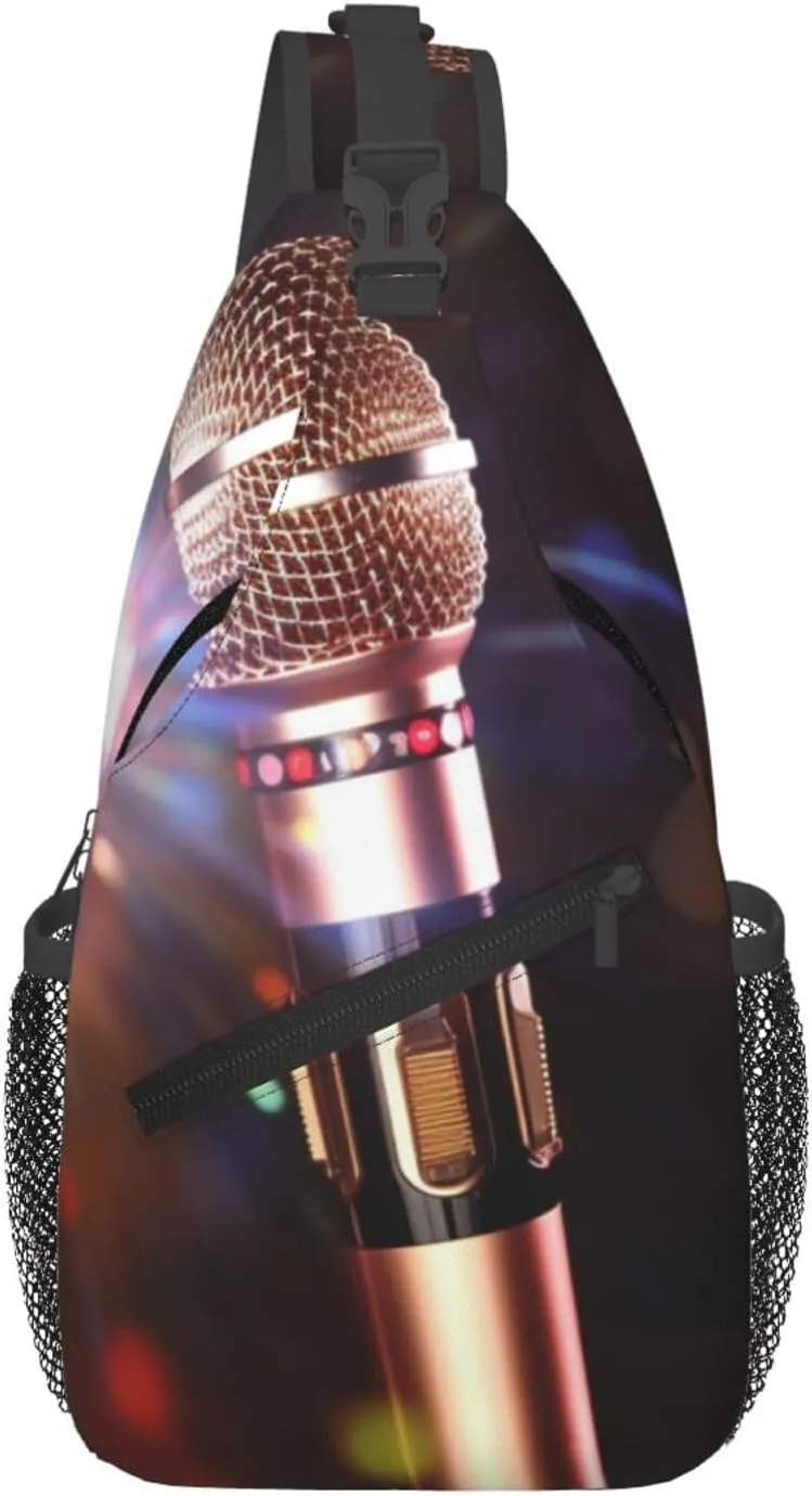 Cross Chest Bag for Men Women Crossbody Backpack Karaoke Microphone Sling Bag Travel Hiking Daypack