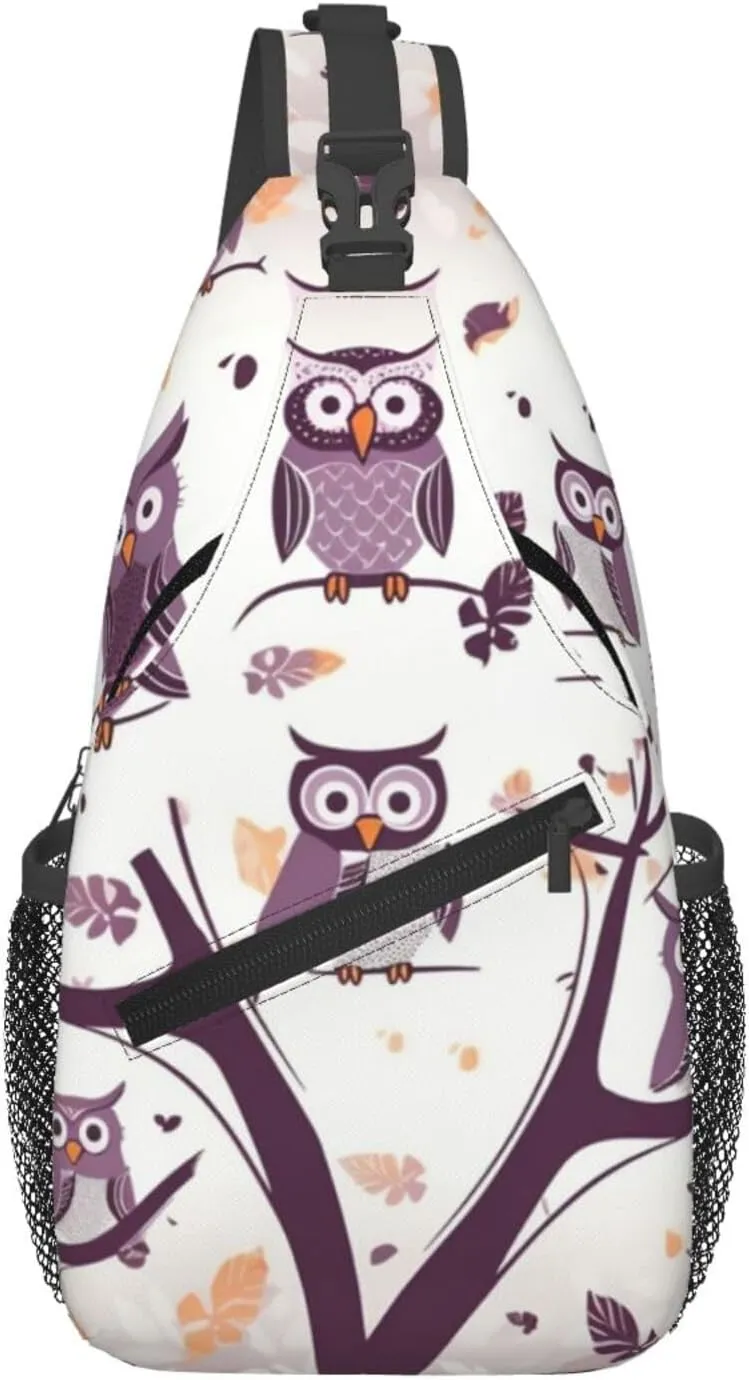 Cross Chest Bag for Men Women Crossbody Backpack Owl Tree Branches Sling Bag Travel Hiking Daypack