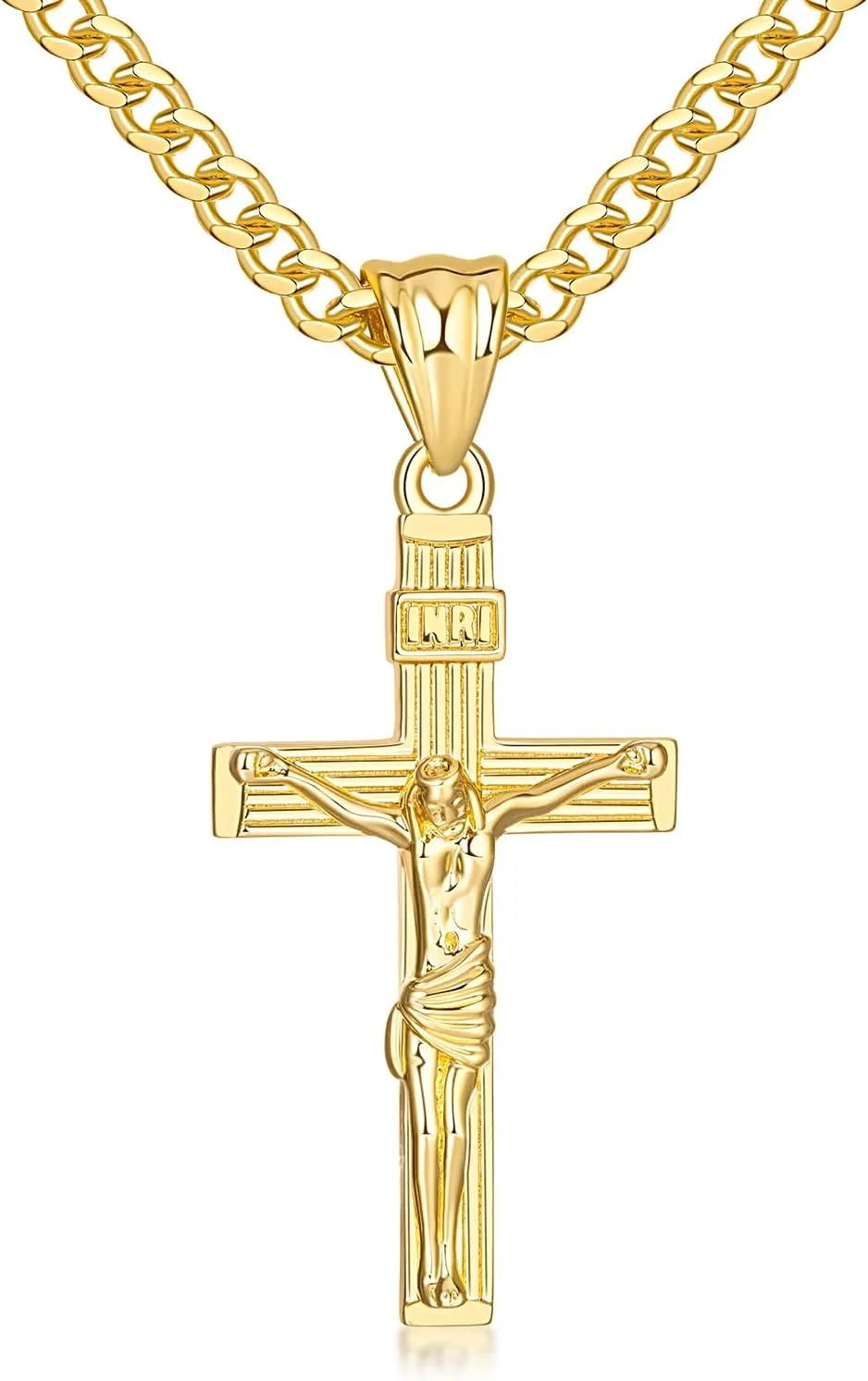 Cross Necklace 14K Gold Cross Necklace for Men Gold Necklaces for Men Crucifix Necklaces Pendant Mens Cuban Chain 20/22/24in