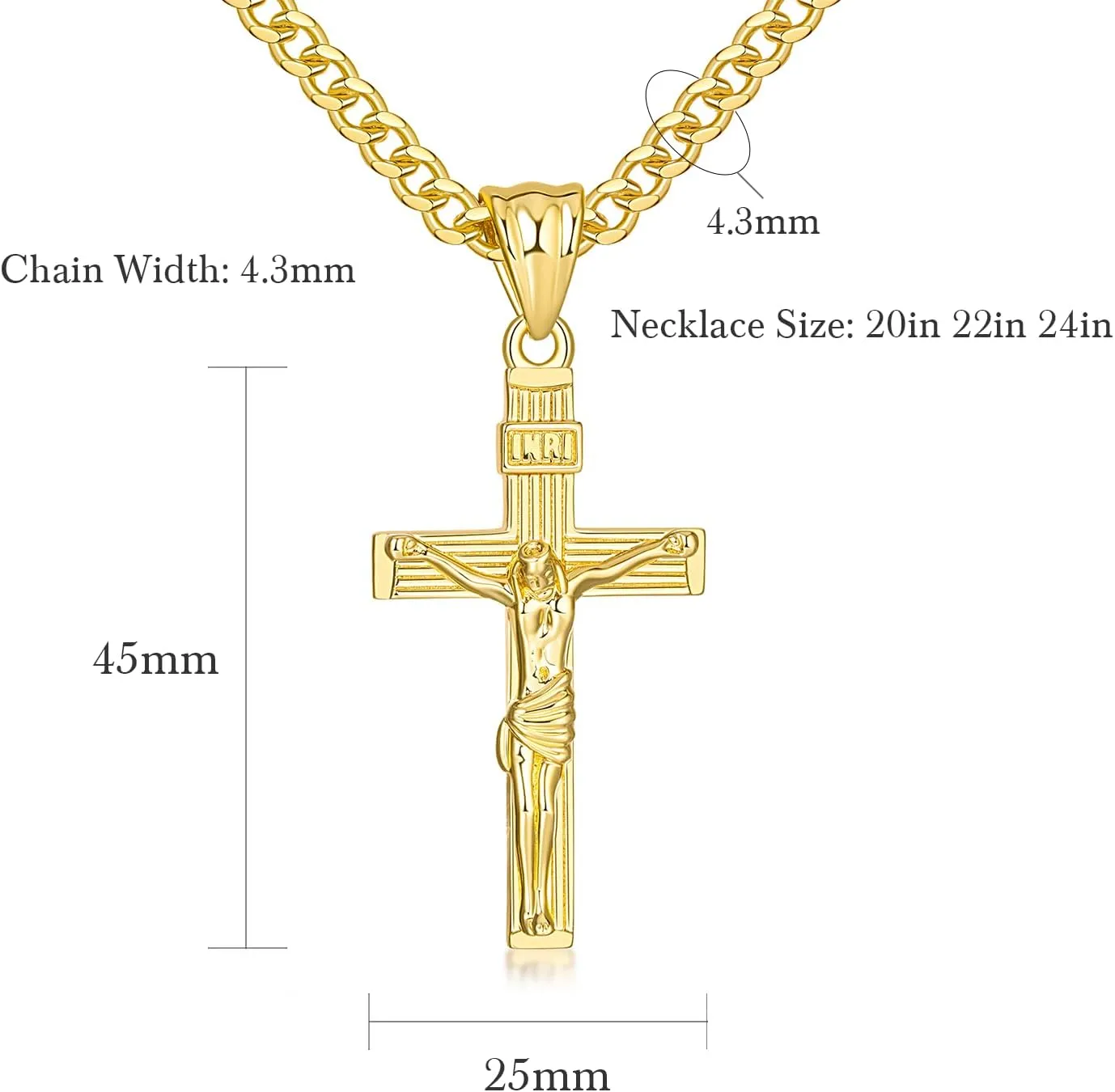 Cross Necklace 14K Gold Cross Necklace for Men Gold Necklaces for Men Crucifix Necklaces Pendant Mens Cuban Chain 20/22/24in