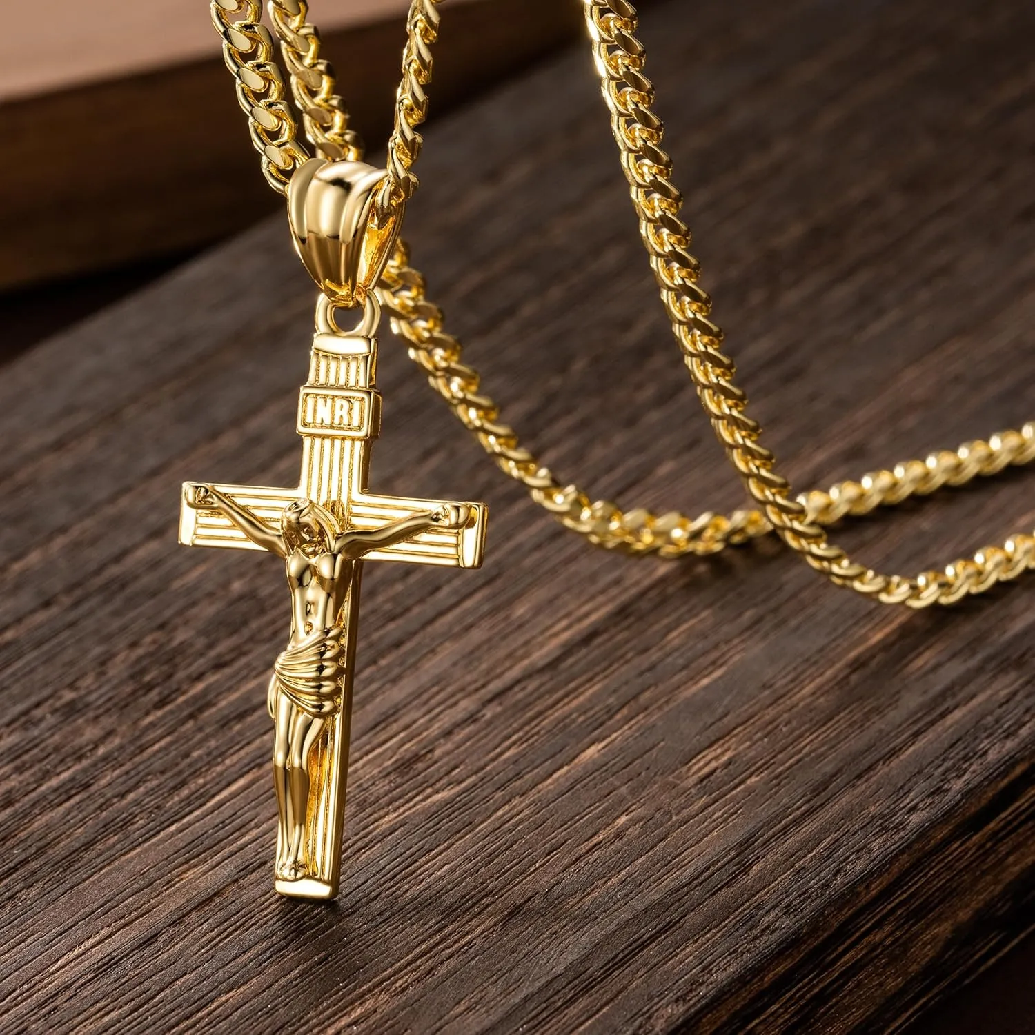 Cross Necklace 14K Gold Cross Necklace for Men Gold Necklaces for Men Crucifix Necklaces Pendant Mens Cuban Chain 20/22/24in