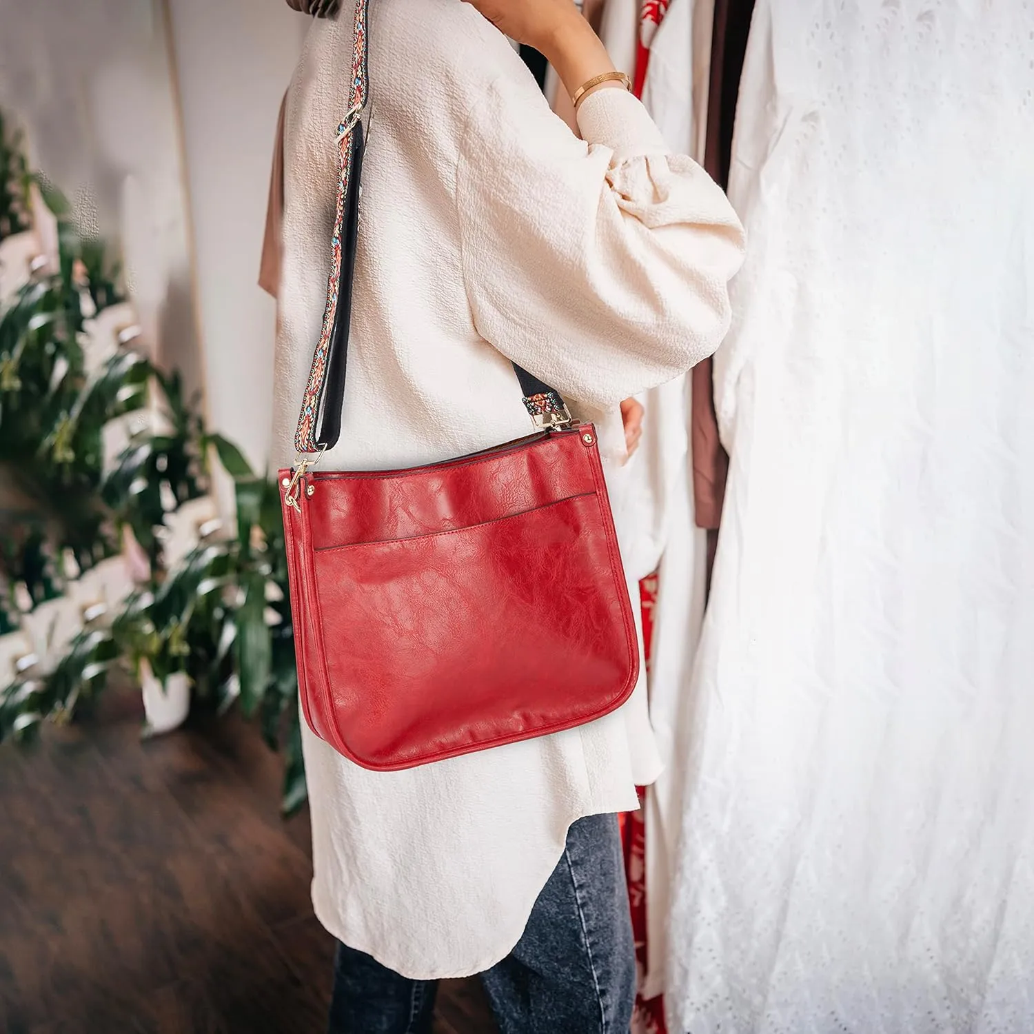 Crossbody Bag for Women Trendy - Vegan Leather Shoulder Purse, Medium Hobo Bag with 2 Strap