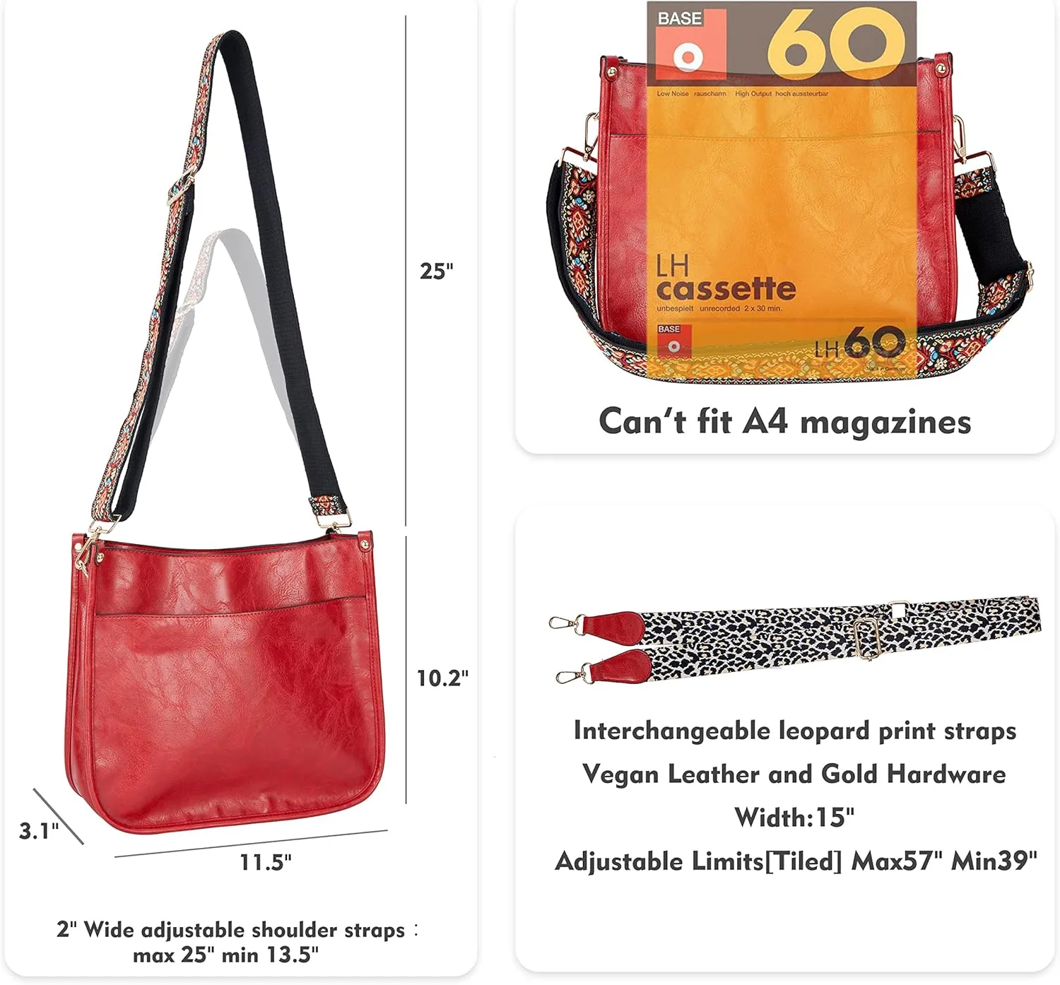 Crossbody Bag for Women Trendy - Vegan Leather Shoulder Purse, Medium Hobo Bag with 2 Strap