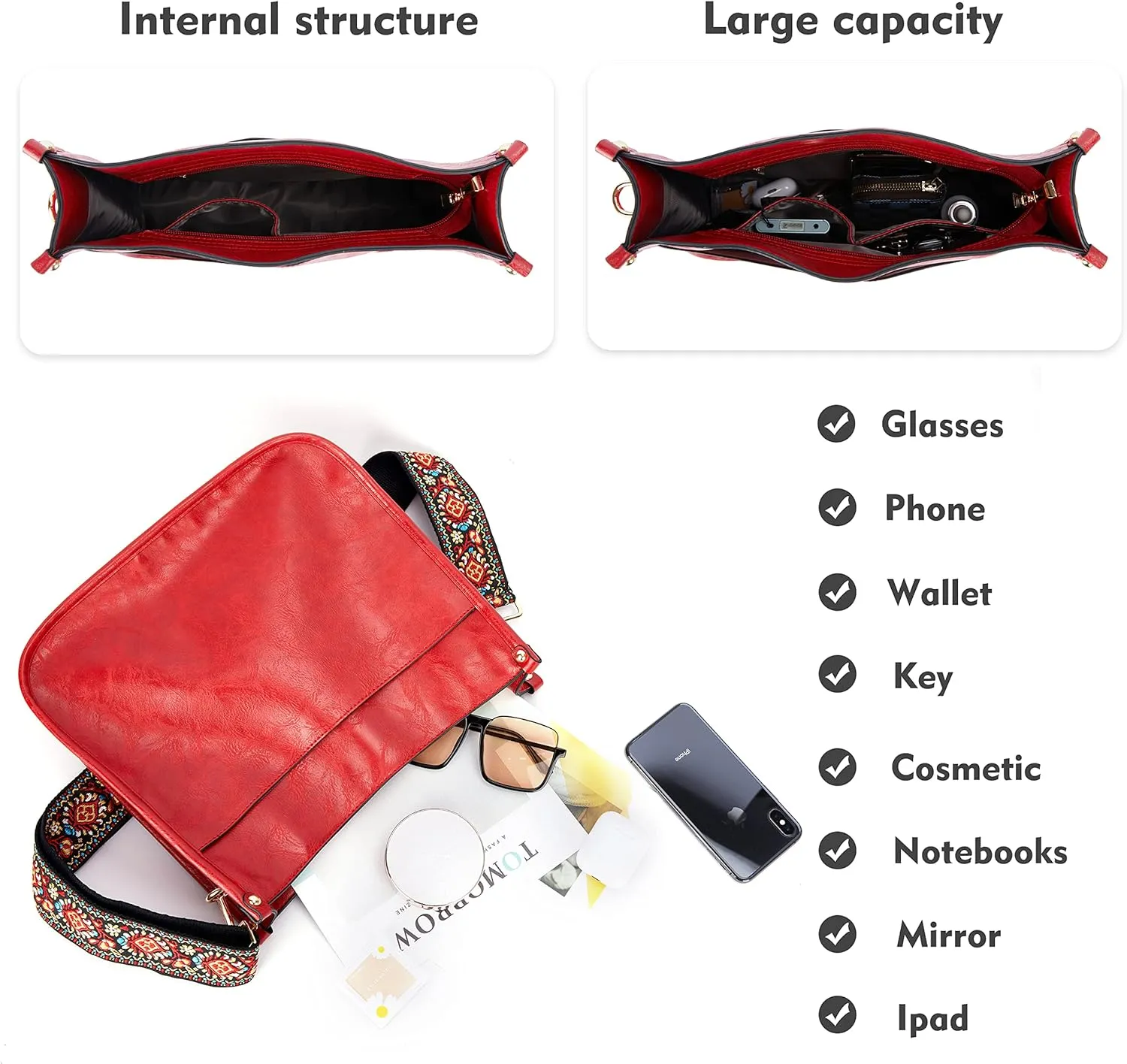 Crossbody Bag for Women Trendy - Vegan Leather Shoulder Purse, Medium Hobo Bag with 2 Strap
