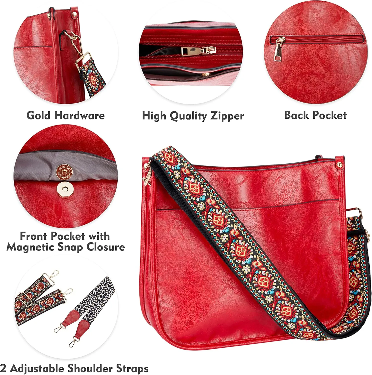 Crossbody Bag for Women Trendy - Vegan Leather Shoulder Purse, Medium Hobo Bag with 2 Strap