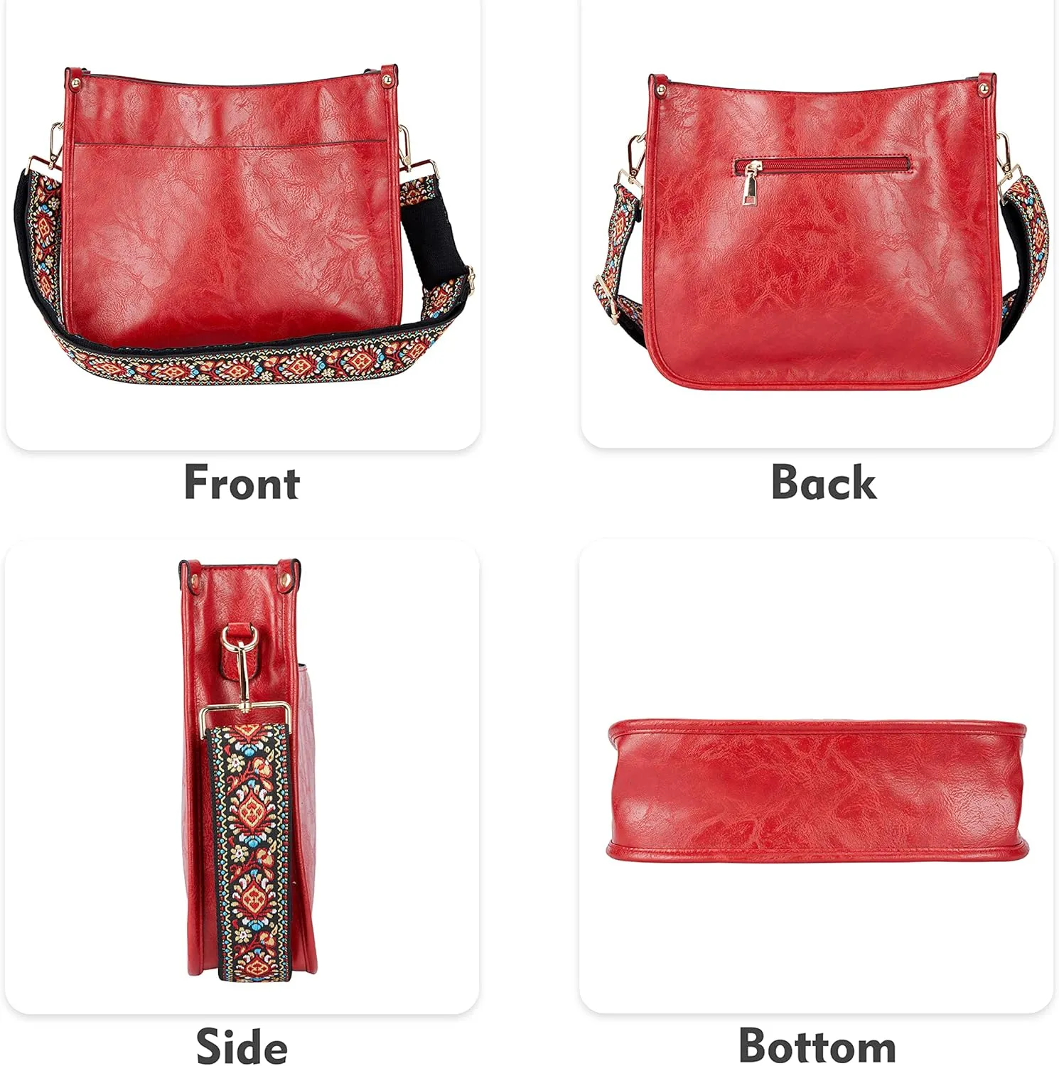 Crossbody Bag for Women Trendy - Vegan Leather Shoulder Purse, Medium Hobo Bag with 2 Strap