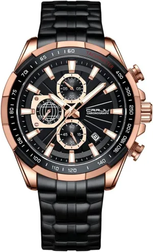 CRRJU Men Wristwatches Fashion Luxury Stainless Steel Watches for Men Business Auto Date Glow Analog Quartz Wristwatches