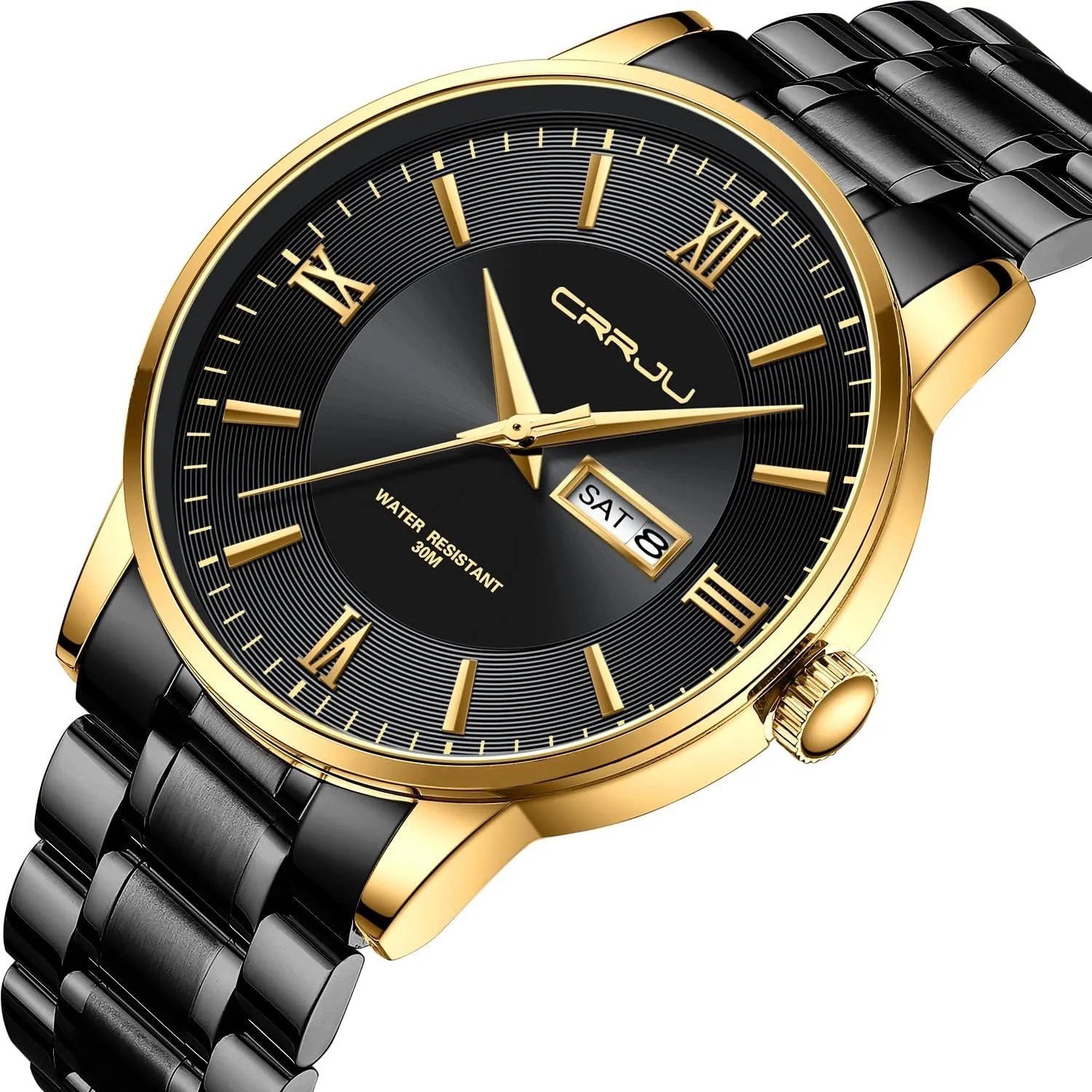 CRRJU Men's Fashion Luxury Stainless Steel Watches for Men Business Auto Date Chronograph Analog Quartz Wristwatches