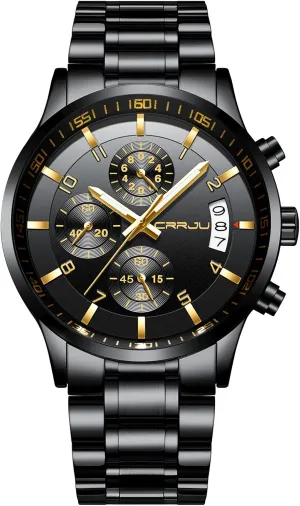 CRRJU Men's Fashion Stainless Steel Watches Date Waterproof Chronograph Wristwatches,Stainsteel Steel Band Waterproof Watch