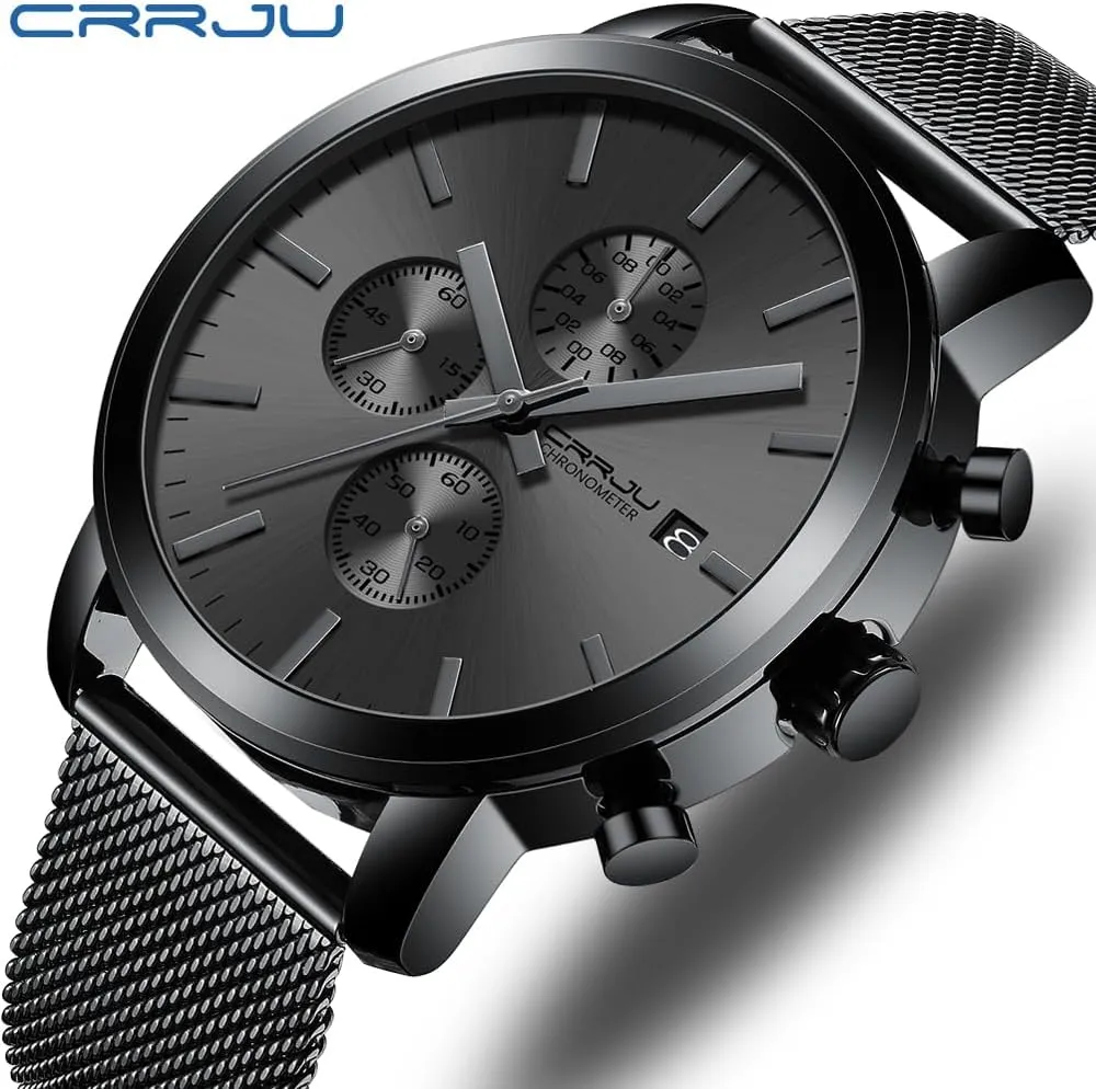 CRRJU Mens Stylish Casual Quartz Watches for Men Luxury Waterproof Calendar Chronograph Japan Movement Wristwatches