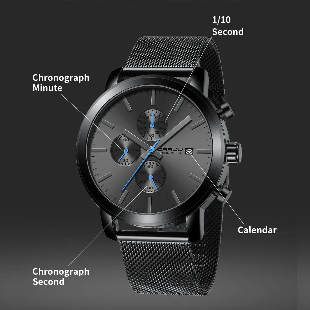 CRRJU Mens Stylish Casual Quartz Watches for Men Luxury Waterproof Calendar Chronograph Japan Movement Wristwatches