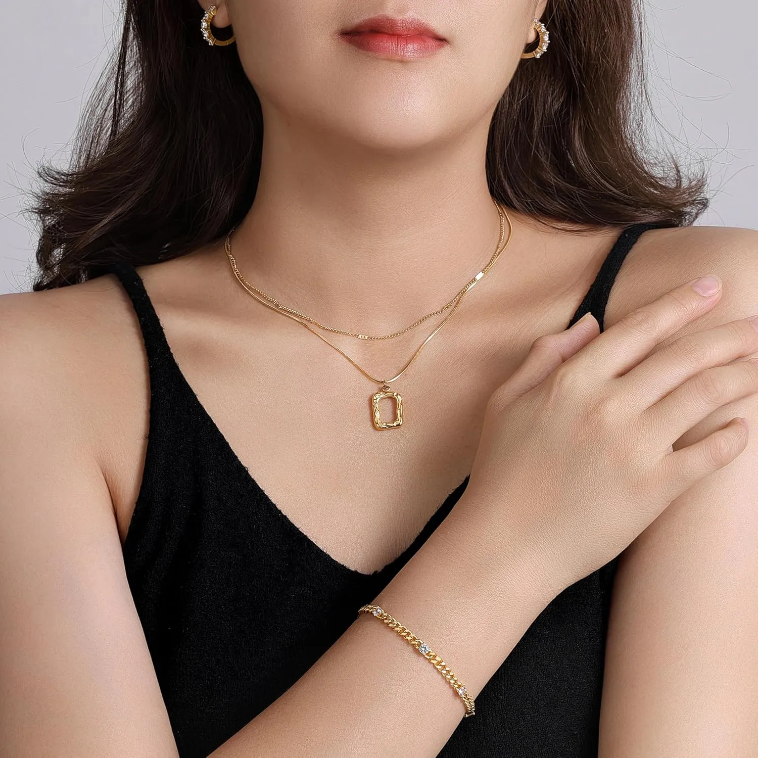 Cuban Chain 5pcs Cubic Zirconia Gold Bracelets for Women 14K Real Gold Plated Sparkle Simulated Diamond Curb Cable Link Infinity Bracelets Trendy Dainty Gold Bracelet for Men Women Friends
