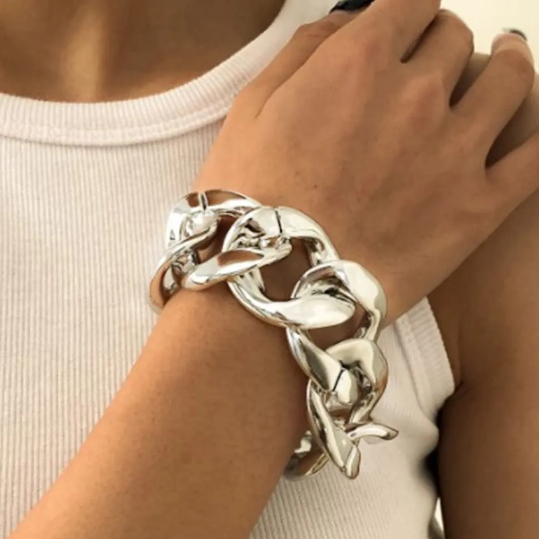 Cuban Chain Bracelet Silver Link Bracelets Punk Chunky Bracelet Hip Hop Exaggerate Jewelry for Women and Men