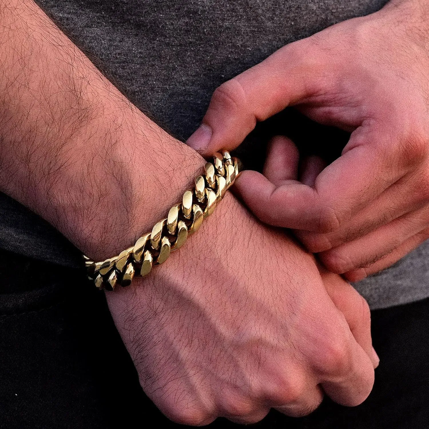 Cuban Link Bracelet for Men Women ,14k Real Gold Plated Miami Cuban Bracelet , 6-18mm Width ,8/8.5/9 inch Length Stainless Steel Bracelet,Stainless Steel Fashion Jewelry Bracelet- Send Gift Box(Father Day Birthday Valentine's Day Christmas Gifts)