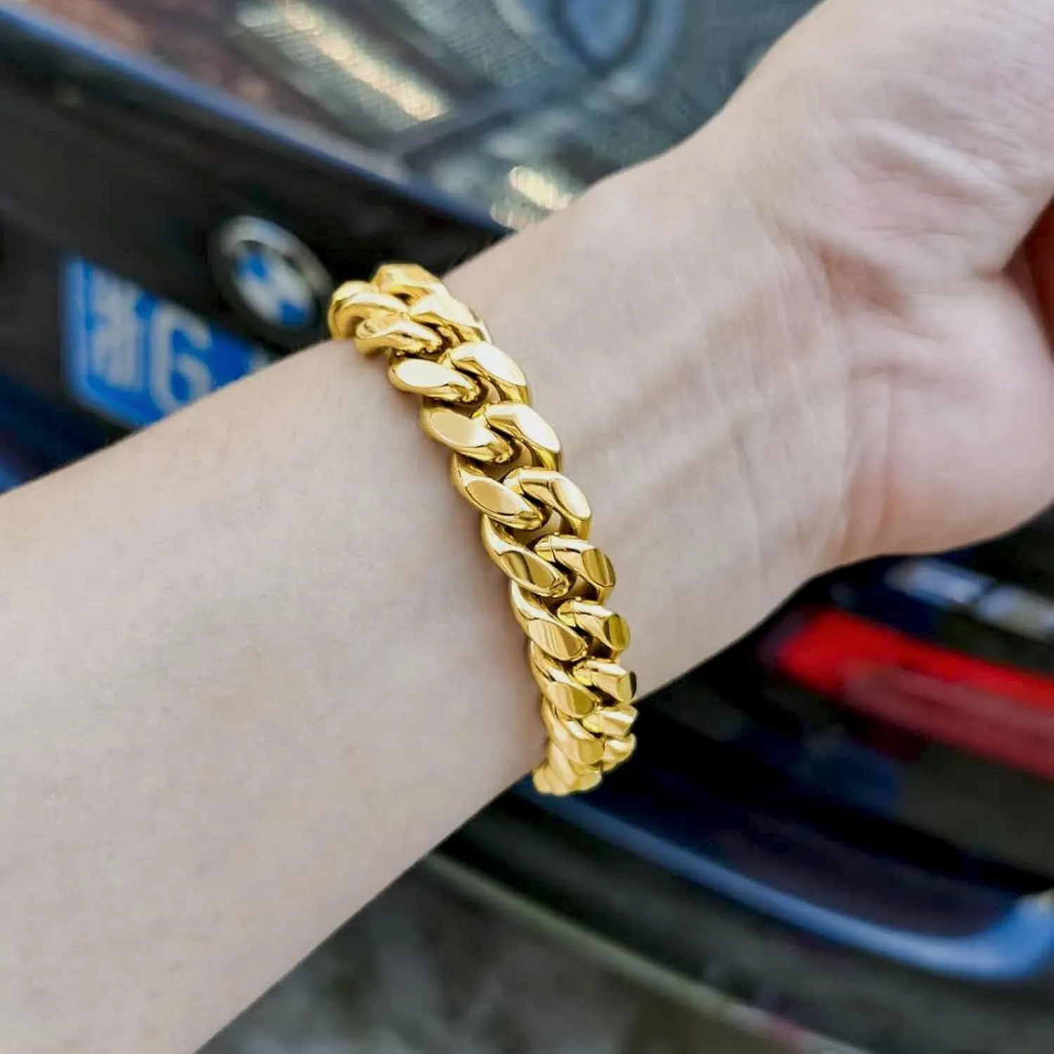 Cuban Link Bracelet for Men Women ,14k Real Gold Plated Miami Cuban Bracelet , 6-18mm Width ,8/8.5/9 inch Length Stainless Steel Bracelet,Stainless Steel Fashion Jewelry Bracelet- Send Gift Box(Father Day Birthday Valentine's Day Christmas Gifts)